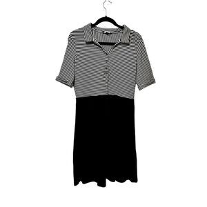 Lands’ End Women's Sz Medium Blue White Striped Short Sleeve Pullover Dress